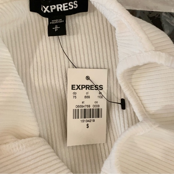 EXPRESS Ivory White Ribbed High Neck Bodysuit - Picture 7 of 7